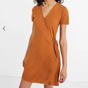 Madewell Texture & Thread Short Sleeve Side-Tie Dress Size M Golden Pecan Fairy